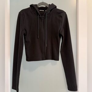 Aritzia Sunday Best Soft Black Long Sleeve Cropped Zip Up Hoodie